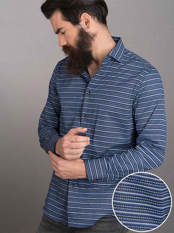Machu Blue Printed Full sleeve single cuff Slim Fit  Blended Shirt