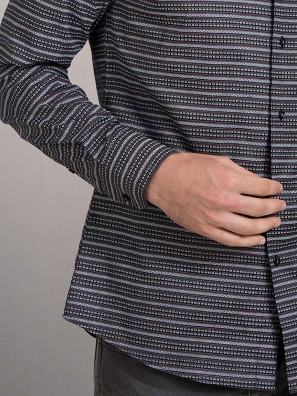 Machu Brown Printed Full sleeve single cuff Slim Fit  Blended Shirt
