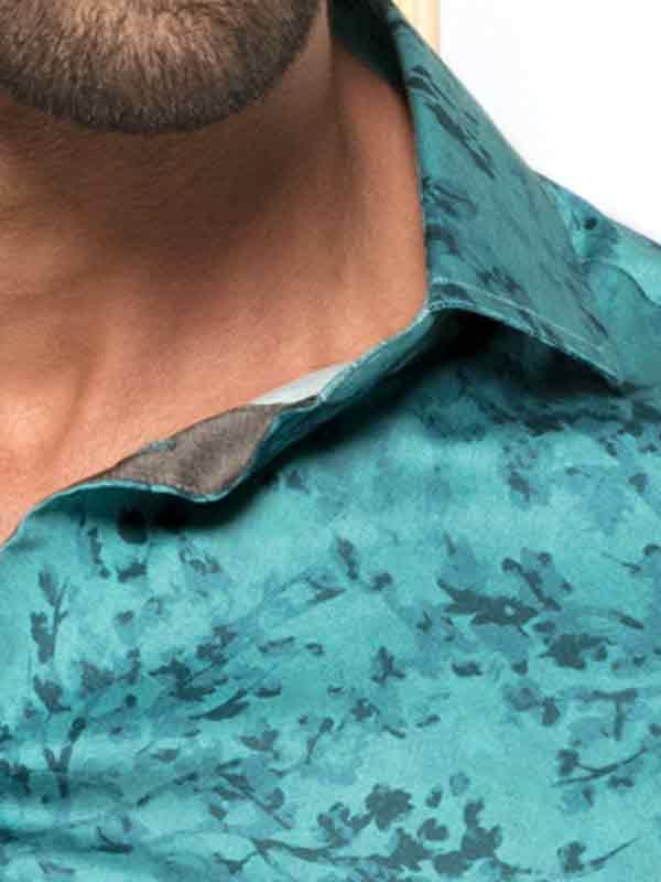 Markus Sea Green Printed Full sleeve single cuff Slim Fit  Blended Shirt