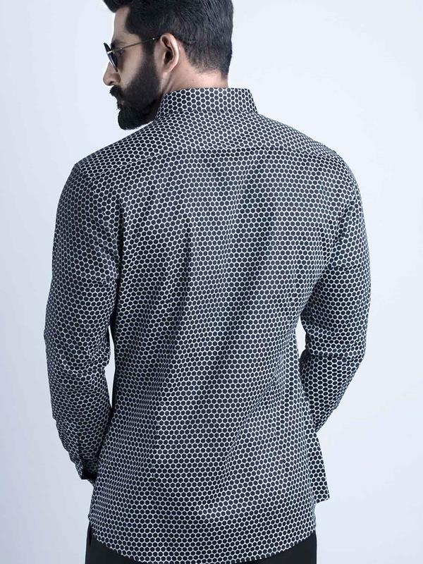 Marshmw Black Printed Full sleeve single cuff Slim Fit  Blended Shirt
