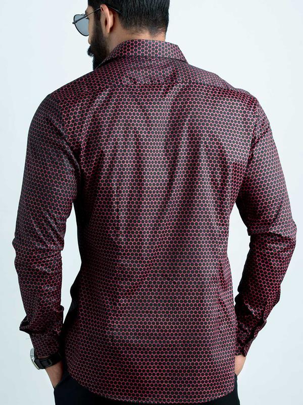 Marshmw Burgundy Printed Full sleeve single cuff Slim Fit  Blended Shirt