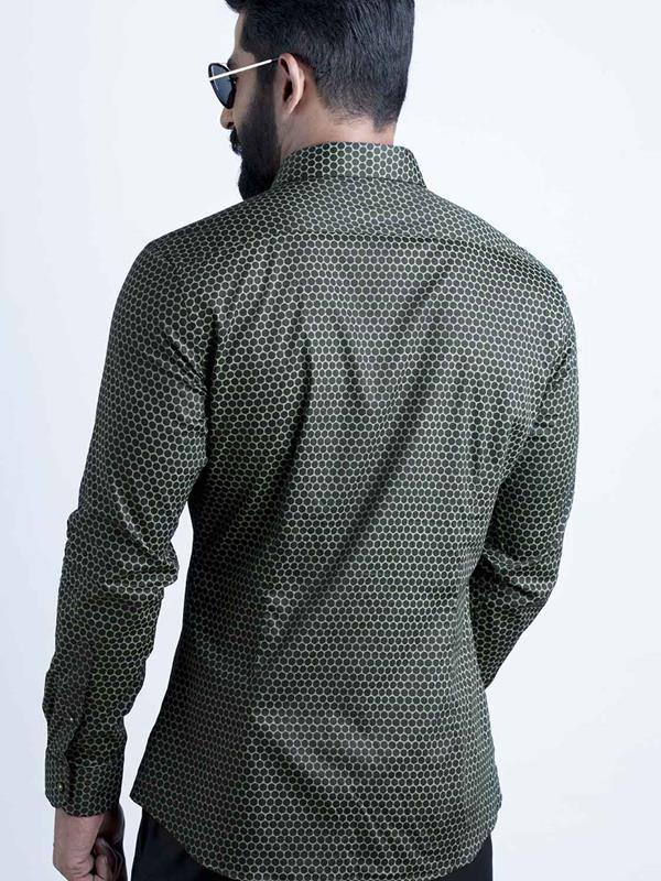 Marshmw Green Printed Full sleeve single cuff Slim Fit  Blended Shirt