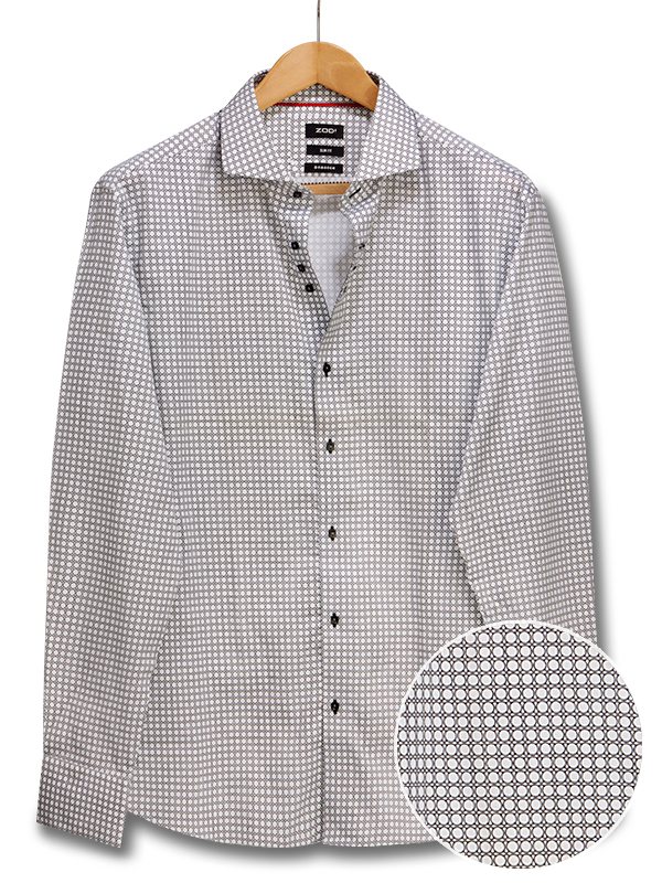 Masip White Printed Full Sleeve Single Cuff Slim Fit Blended Shirt