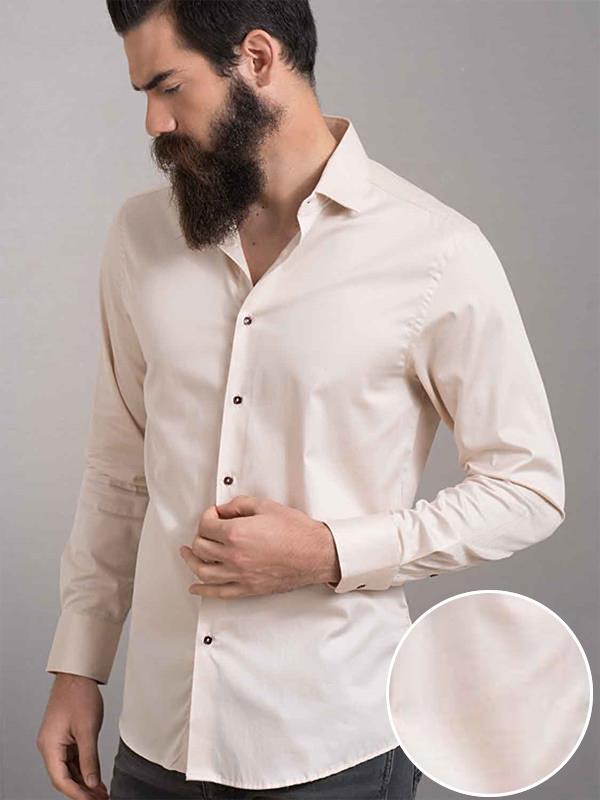 Maya Cream Printed Full sleeve single cuff Slim Fit  Blended Shirt