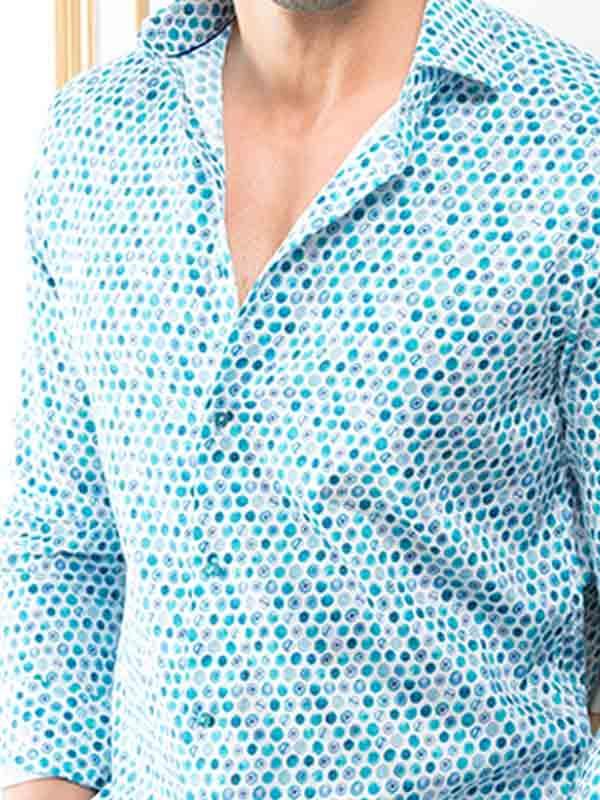 Medellin Aqua Printed Full sleeve single cuff Slim Fit  Blended Shirt