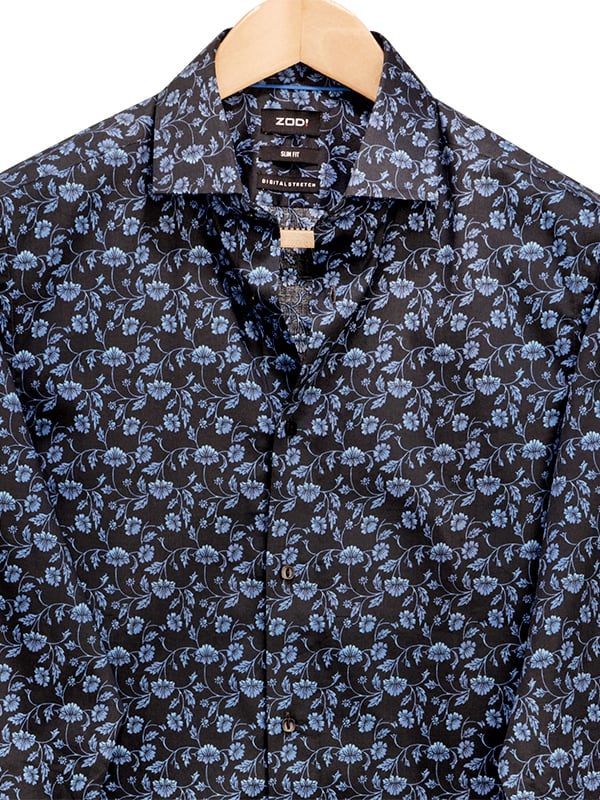 Mendes Cobalt Printed Full Sleeve Single Cuff Slim Fit Blended Shirt