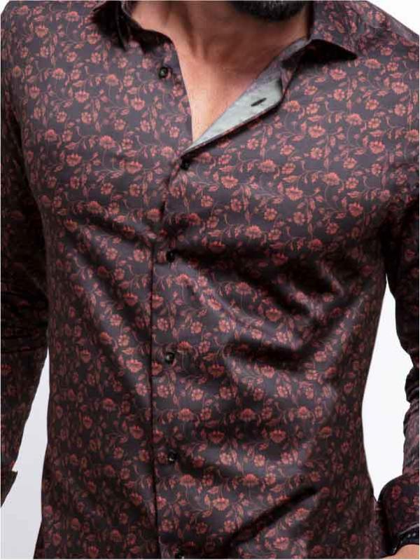 Mendes Red Printed Full sleeve single cuff Slim Fit  Blended Shirt