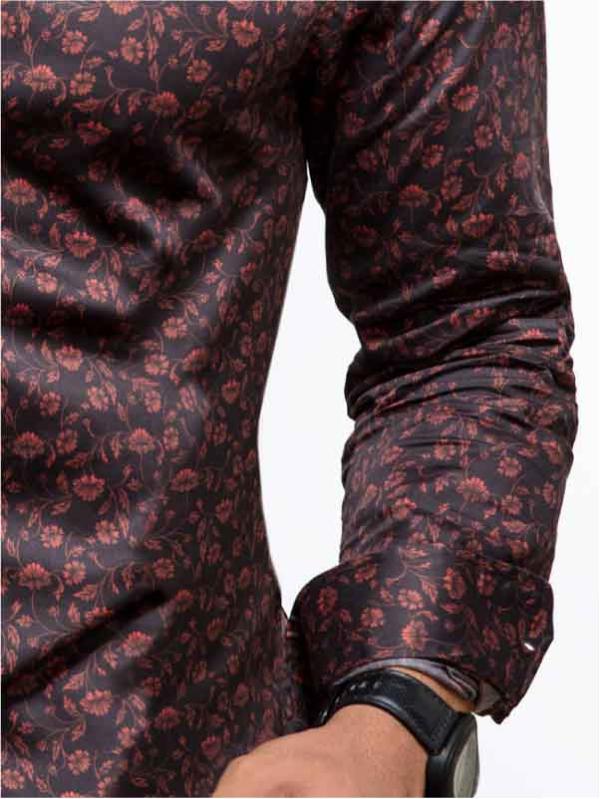 Mendes Red Printed Full sleeve single cuff Slim Fit  Blended Shirt