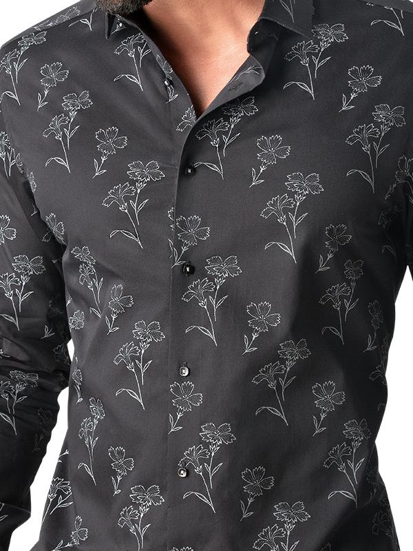 Neto Black Printed Full sleeve single cuff Slim Fit  Blended Shirt