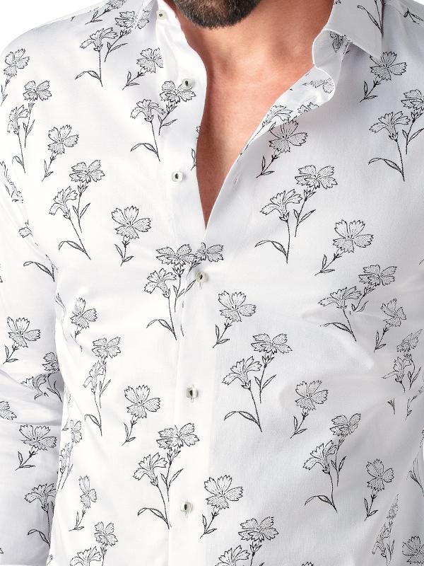 Neto White Printed Full sleeve single cuff Slim Fit  Blended Shirt