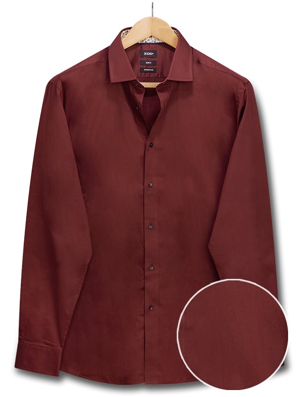 Oberyn Burgundy Solid Full Sleeve Single Cuff Slim Fit Blended Shirt