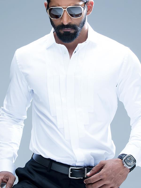 Onyx White Tuxedo Full sleeve single cuff Slim Fit  Cotton Shirt