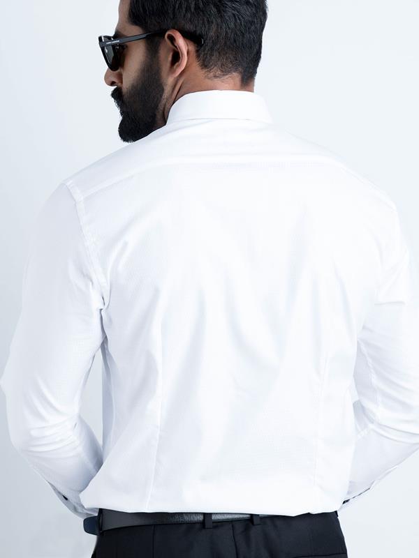 Onyx White Tuxedo Full sleeve single cuff Slim Fit  Cotton Shirt