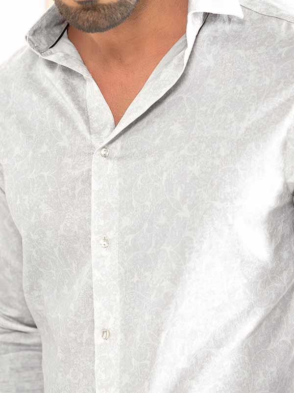 Pablo Light Grey Printed Full sleeve single cuff Slim Fit  Blended Shirt