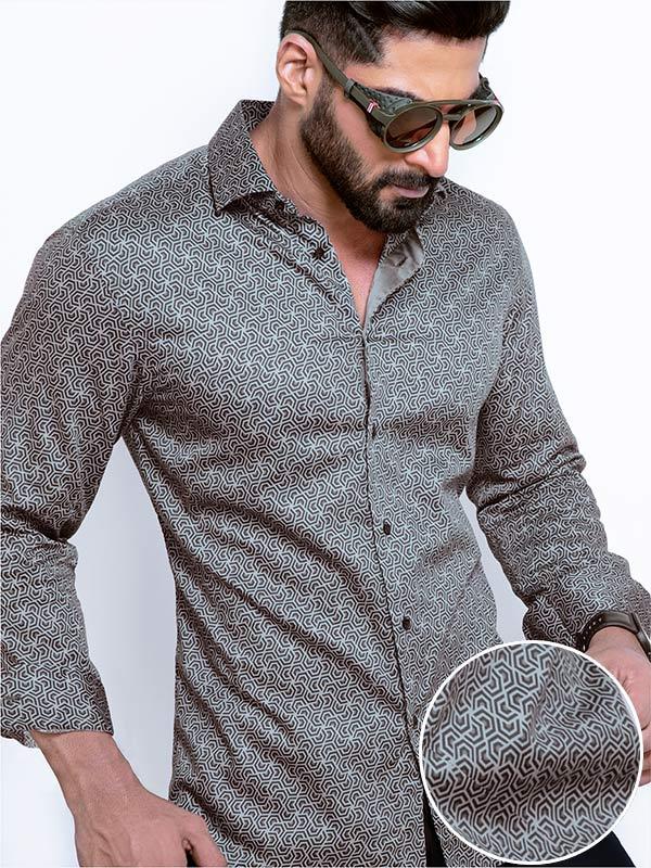Paul Grey Printed Full sleeve single cuff Slim Fit  Blended Shirt