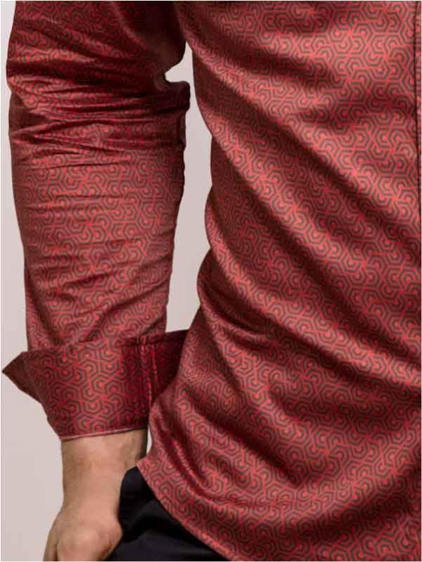Paul Red Printed Full sleeve single cuff Slim Fit  Blended Shirt