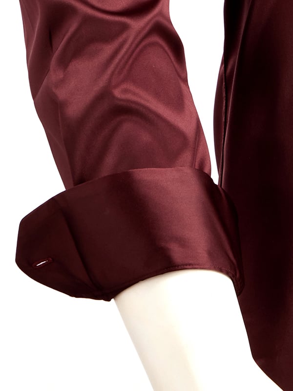Perez Burgundy High Gloss Satin Stretch Solid Full Sleeve Single Cuff Slim Fit Blended Shirt