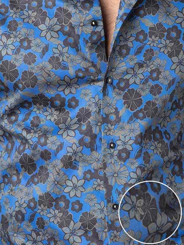 Petyr Cobalt Printed Full sleeve single cuff Slim Fit  Blended Shirt