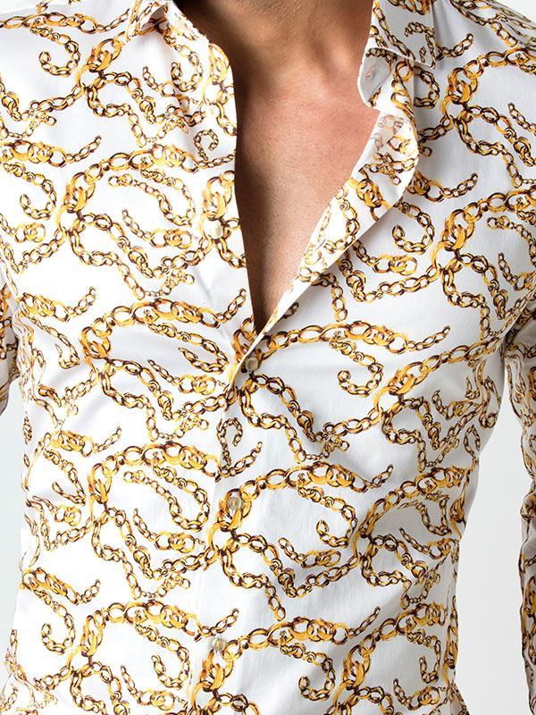 Pharell White Printed Full sleeve single cuff Slim Fit  Blended Shirt