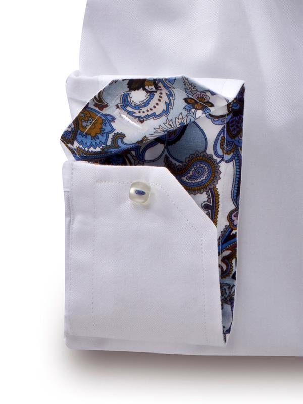 Pietro White & Blue Solid Full sleeve single cuff Slim Fit Cotton Shirt