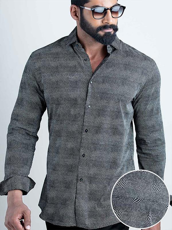 Quintino Black Printed Full sleeve single cuff Slim Fit  Blended Shirt