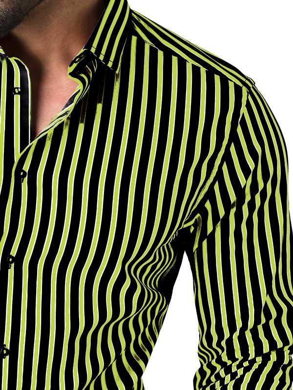 Rafa Green Striped Full sleeve single cuff Slim Fit  Blended Shirt