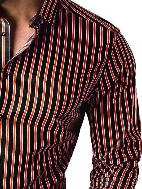 Rafa Orange Striped Full sleeve single cuff Slim Fit  Blended Shirt