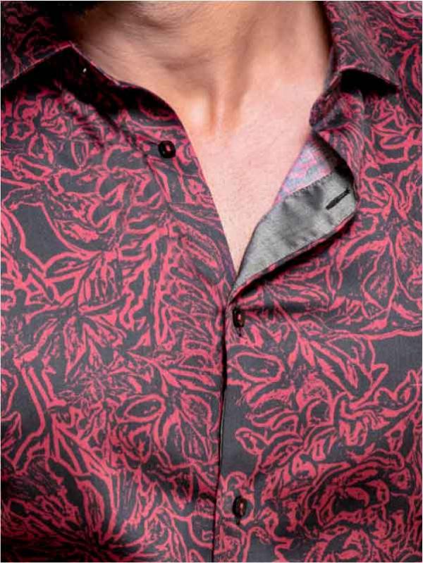 Rogers Burgundy Printed Full sleeve single cuff Slim Fit  Blended Shirt