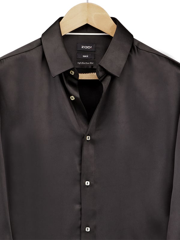 Russell Black Satin Full Sleeve Single Cuff Slim Fit Polyester Shirt
