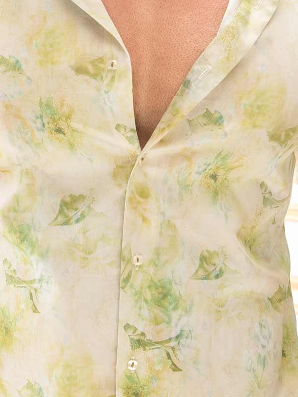 Salcedo Green Printed Full sleeve single cuff Slim Fit  Blended Shirt