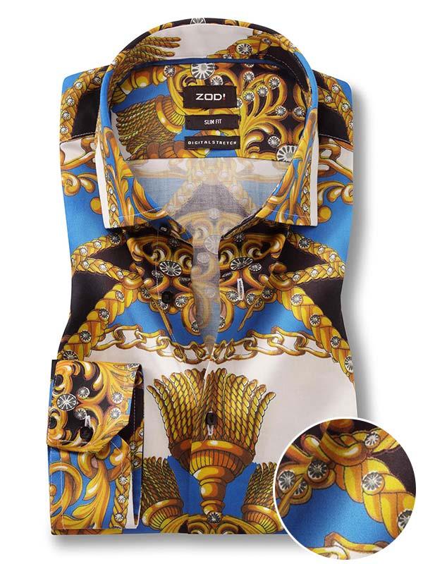 Samuele Ochre Printed Full sleeve single cuff Slim Fit  Blended Shirt
