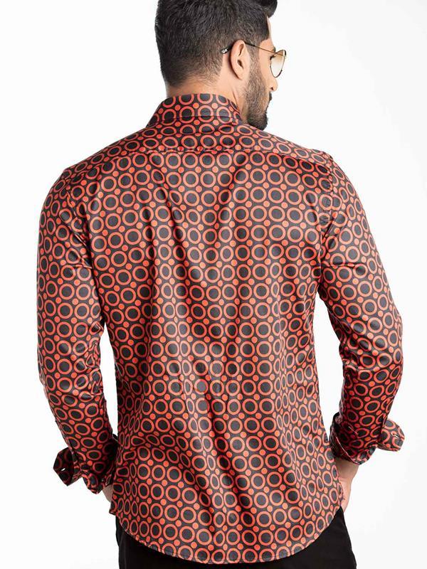 Schulz Red Printed Full sleeve single cuff Slim Fit  Blended Shirt