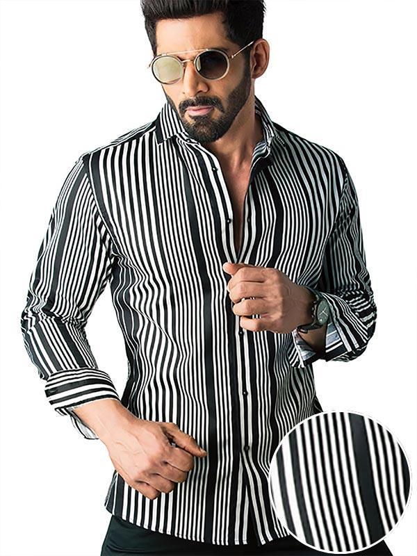 Sinaloa Black Striped Full sleeve single cuff Slim Fit  Blended Shirt