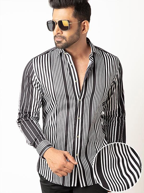 Sinaloa Black Striped Full sleeve single cuff Slim Fit  Cotton Shirt