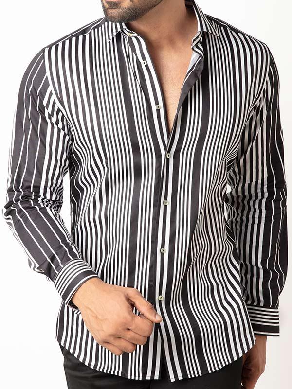 Sinaloa Black Striped Full sleeve single cuff Slim Fit  Cotton Shirt