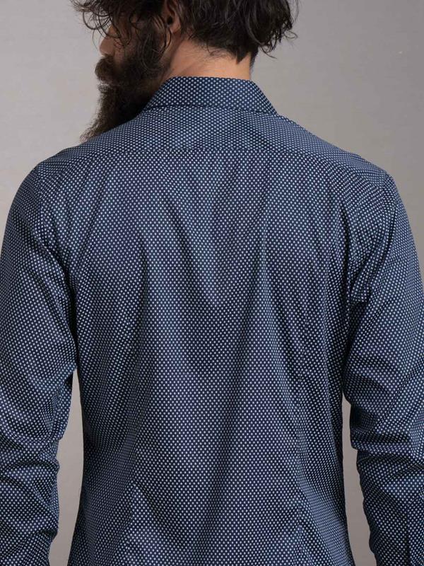 Sirena Navy Printed Full sleeve single cuff Slim Fit  Blended Shirt