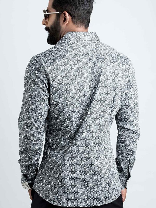 Solomon Black Printed Full sleeve single cuff Slim Fit  Blended Shirt