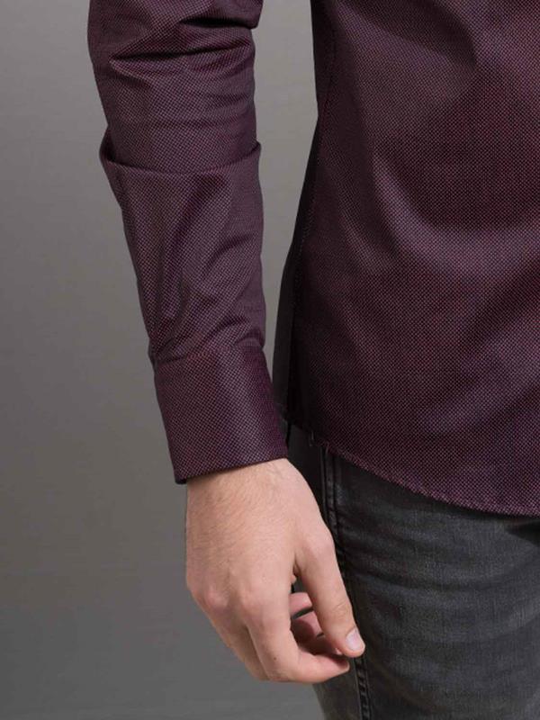 Sortie Burgundy Printed Full sleeve single cuff Slim Fit  Blended Shirt