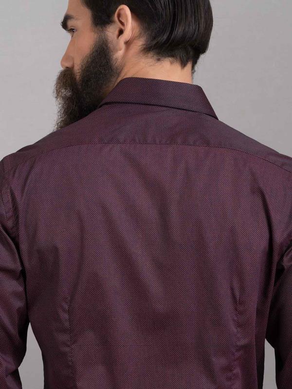 Sortie Burgundy Printed Full sleeve single cuff Slim Fit  Blended Shirt