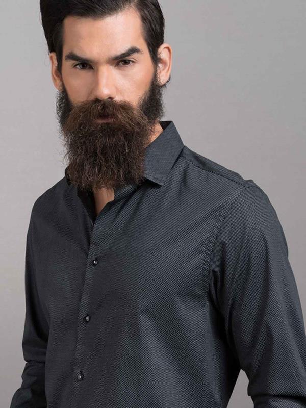 Sortie Dark Grey Printed Full sleeve single cuff Slim Fit  Blended Shirt