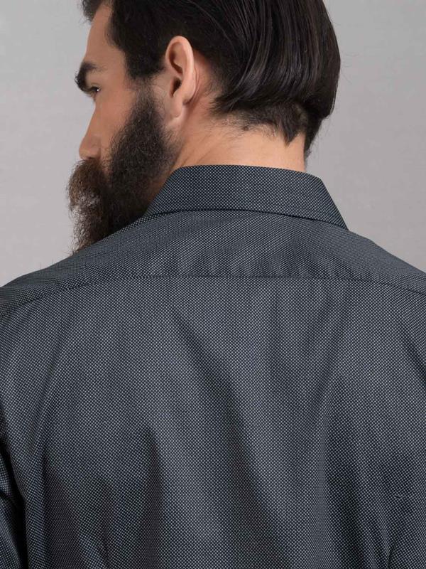 Sortie Dark Grey Printed Full sleeve single cuff Slim Fit  Blended Shirt
