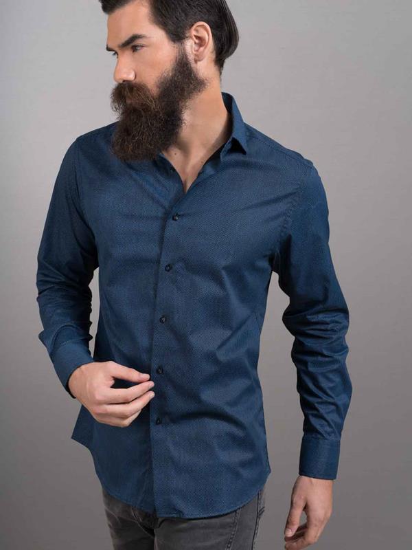 Sortie Navy Printed Full sleeve single cuff Slim Fit  Blended Shirt