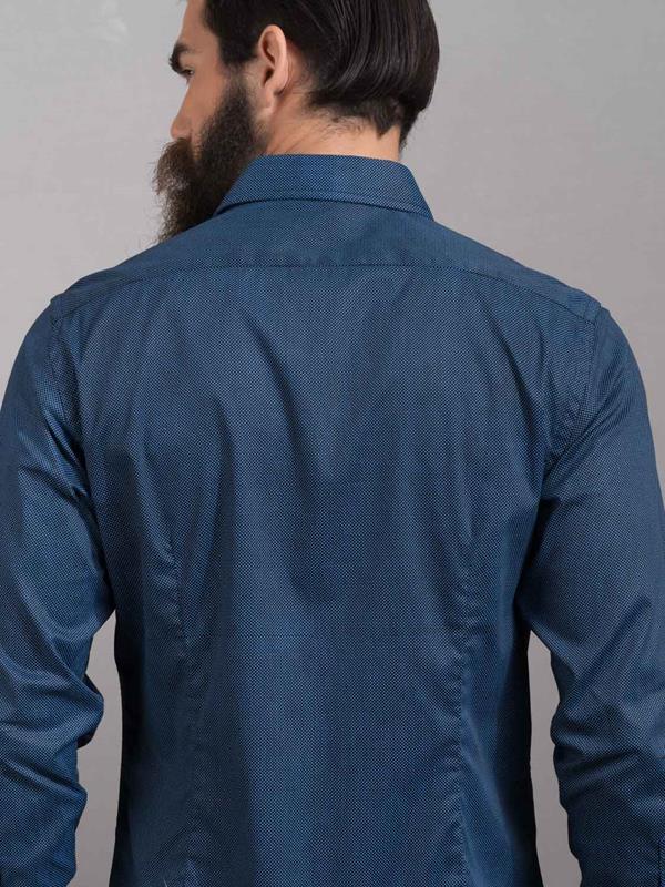Sortie Navy Printed Full sleeve single cuff Slim Fit  Blended Shirt