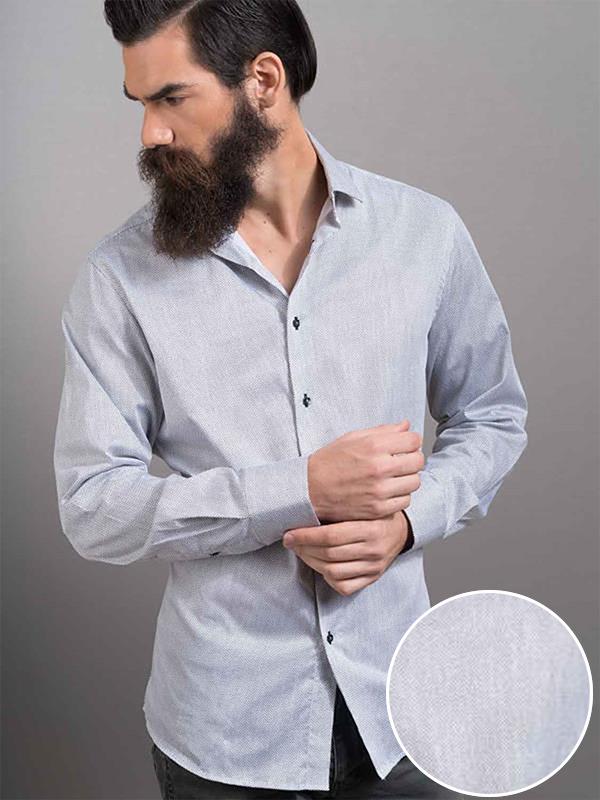 Sortie White Printed Full sleeve single cuff Slim Fit  Blended Shirt