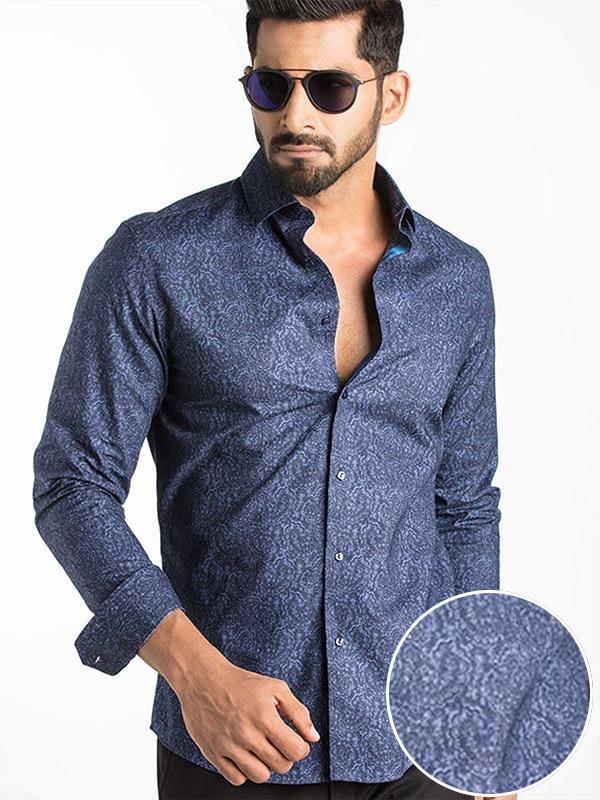 Sparks Blue Printed Full sleeve single cuff Slim Fit  Blended Shirt