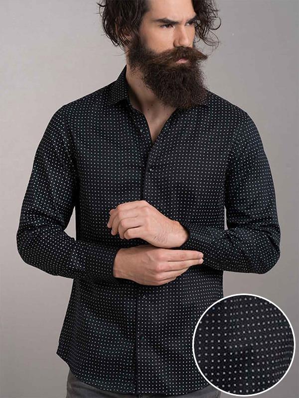 Suada Black Printed Full sleeve single cuff Slim Fit  Blended Shirt