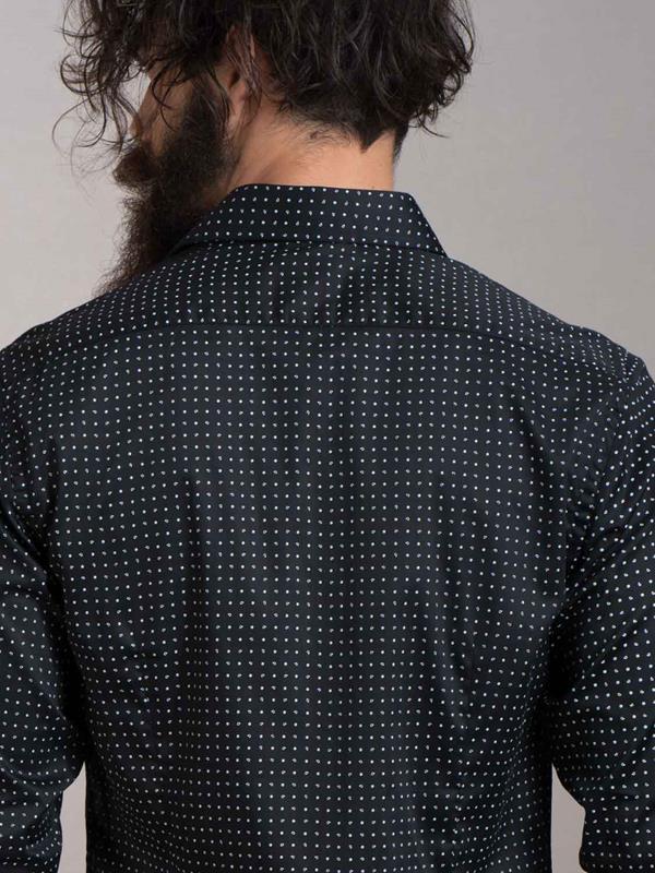Suada Black Printed Full sleeve single cuff Slim Fit  Blended Shirt