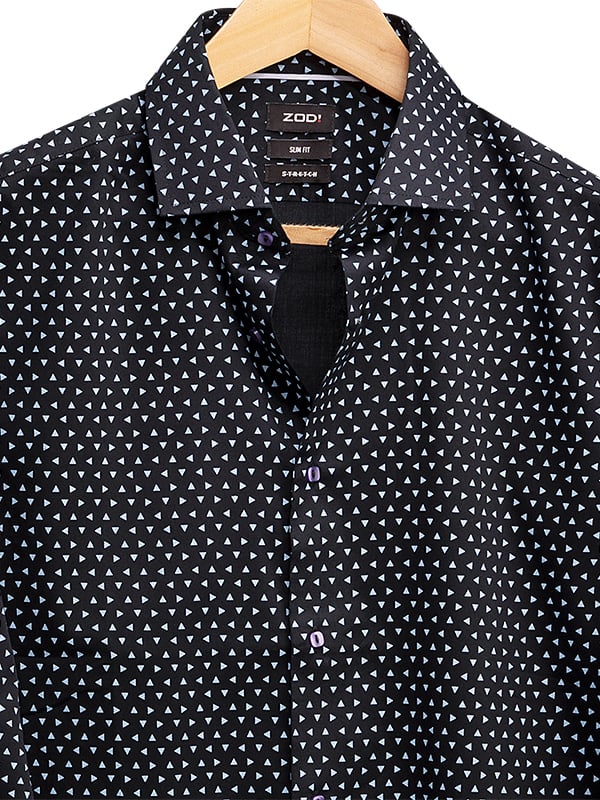 Tao Black Printed Full Sleeve Single Cuff Slim Fit Blended Shirt