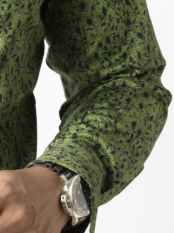 Theon Green Printed Full sleeve single cuff Slim Fit  Blended Shirt