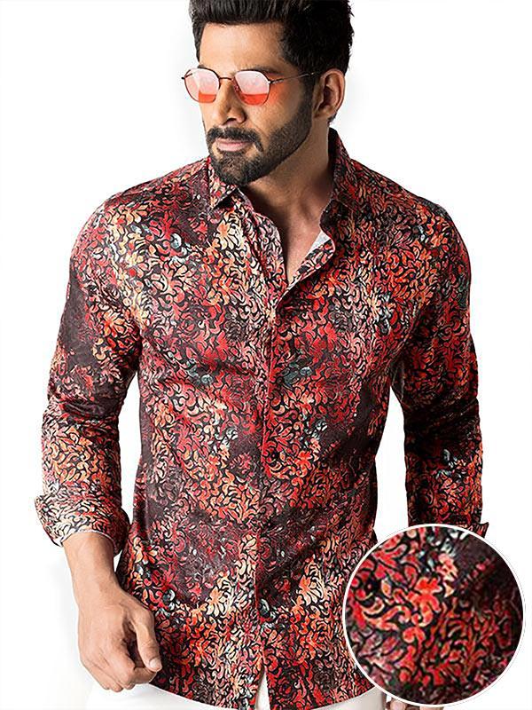 Tijuana Coral Printed Full sleeve single cuff Slim Fit  Blended Shirt